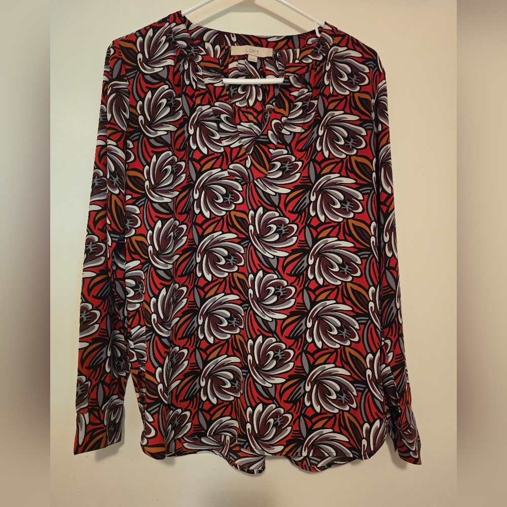 LOFT Women's Blouse - Multicolored Vibrant Floral Pattern